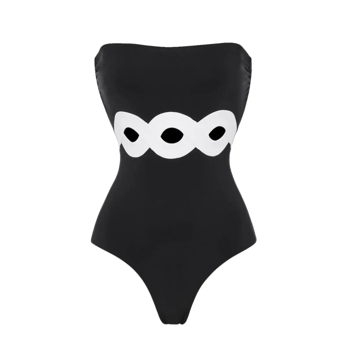 Cutout Swimsuit - Black and White Beachwear