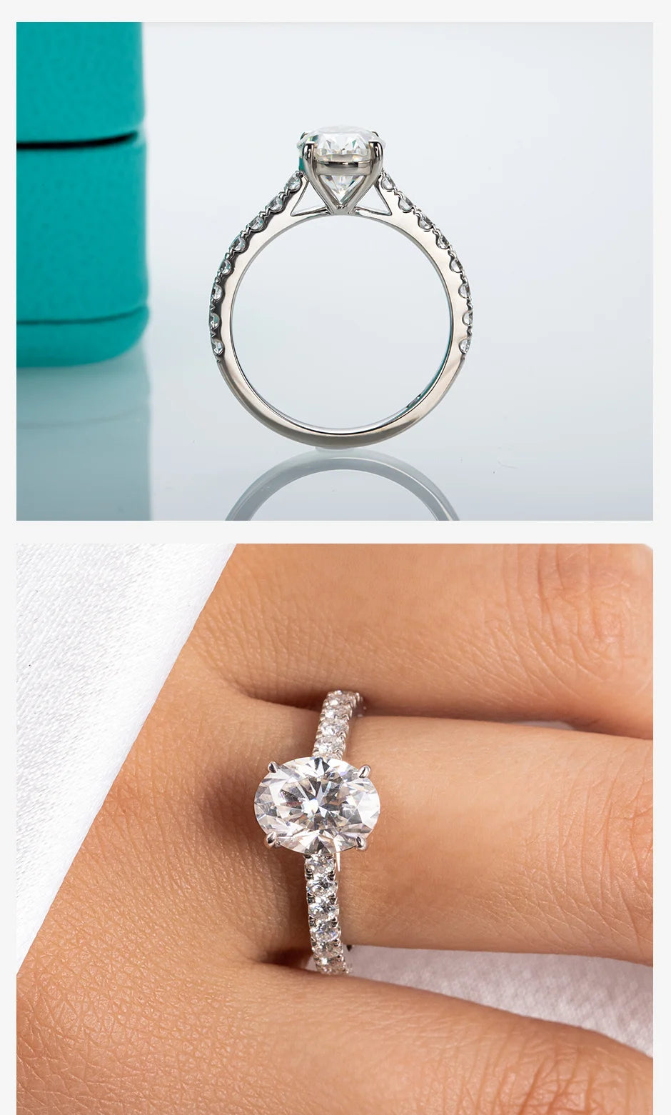 2ct Oval Cut D-Color Moissanite Ring - 925 Sterling Silver 18K Gold Plated