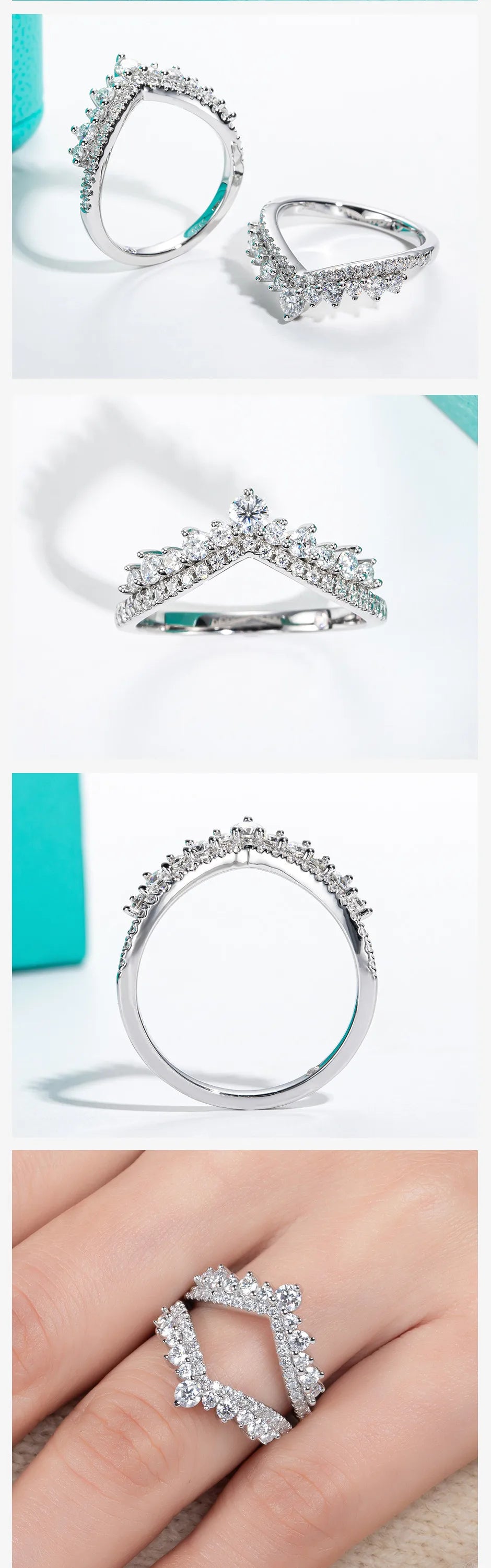 Collection of silver rings with gemstones on a white background