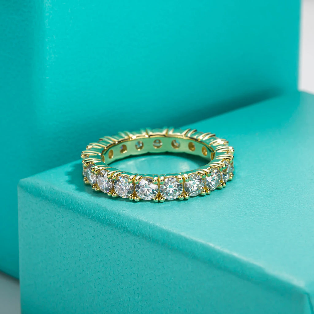 3.5mm D Color Moissanite Eternity Band - 14K Gold Plated Sterling Silver Ring