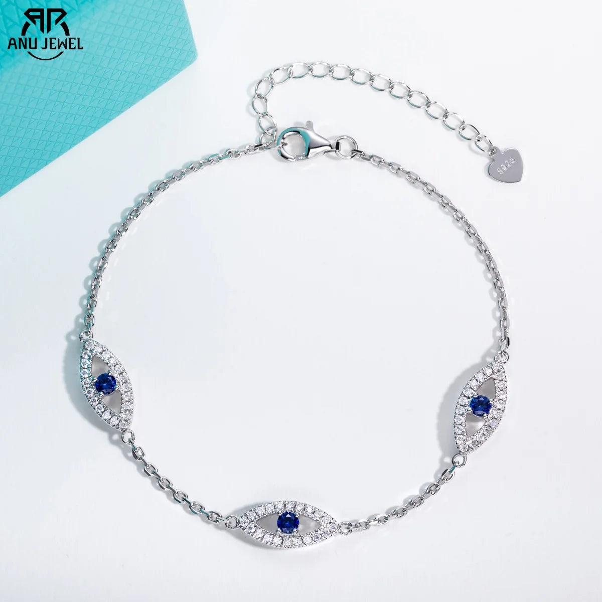 Moissanite Evil Eye Bracelet - 925 Sterling Silver Adjustable