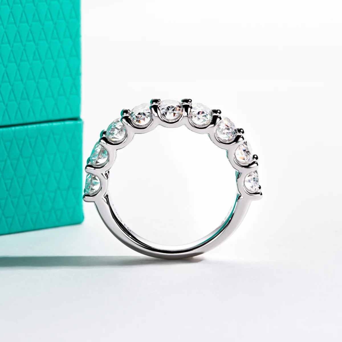 0.5ct Oval Moissanite Half Eternity Band - Sterling Silver Wedding Ring