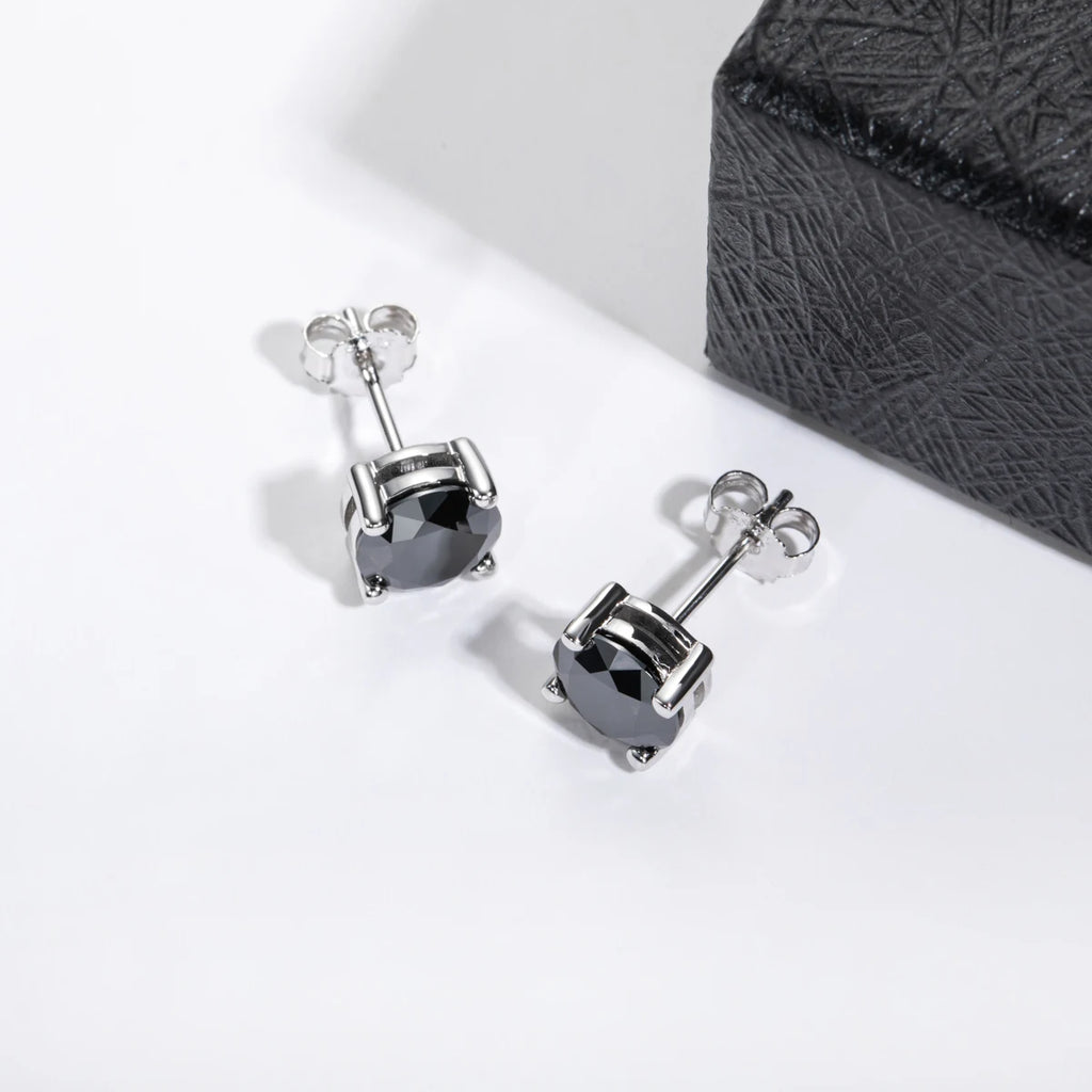 Black Moissanite Stud Earrings - 925 Sterling Silver