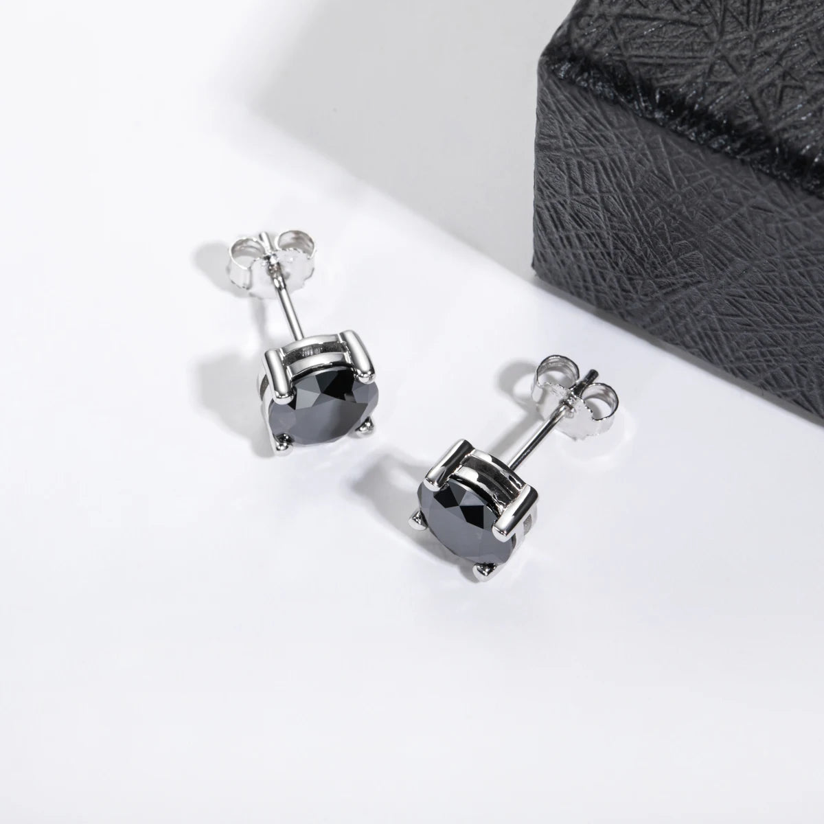 Black Moissanite Stud Earrings - 925 Sterling Silver