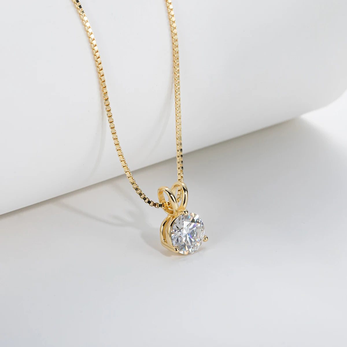 1ct Round Cut Moissanite Pendant Necklace - 18K Gold Plated D Color
