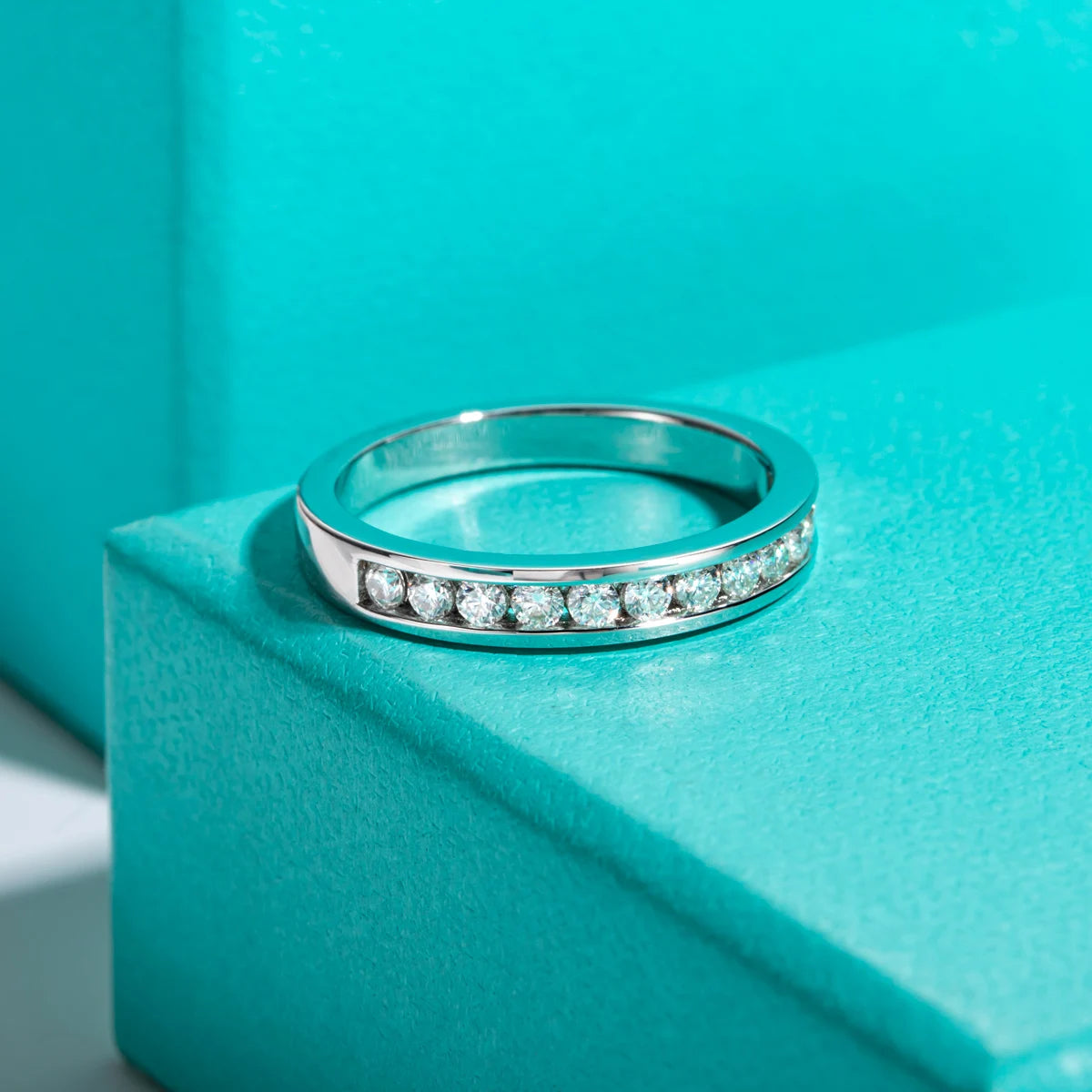 2mm Moissanite Wedding Band - Sterling Silver Round Cut Ring