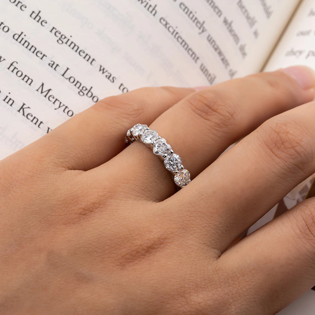 4mm Heart Moissanite Eternity Band - Gold Plated Sterling Silver