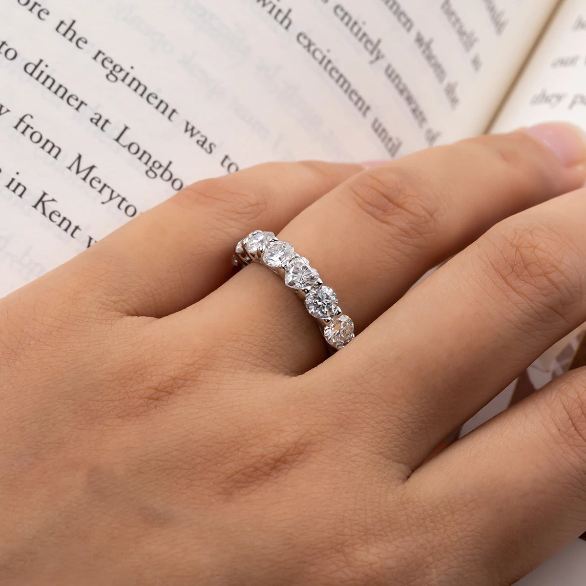 4mm Heart Moissanite Eternity Band - Gold Plated Sterling Silver