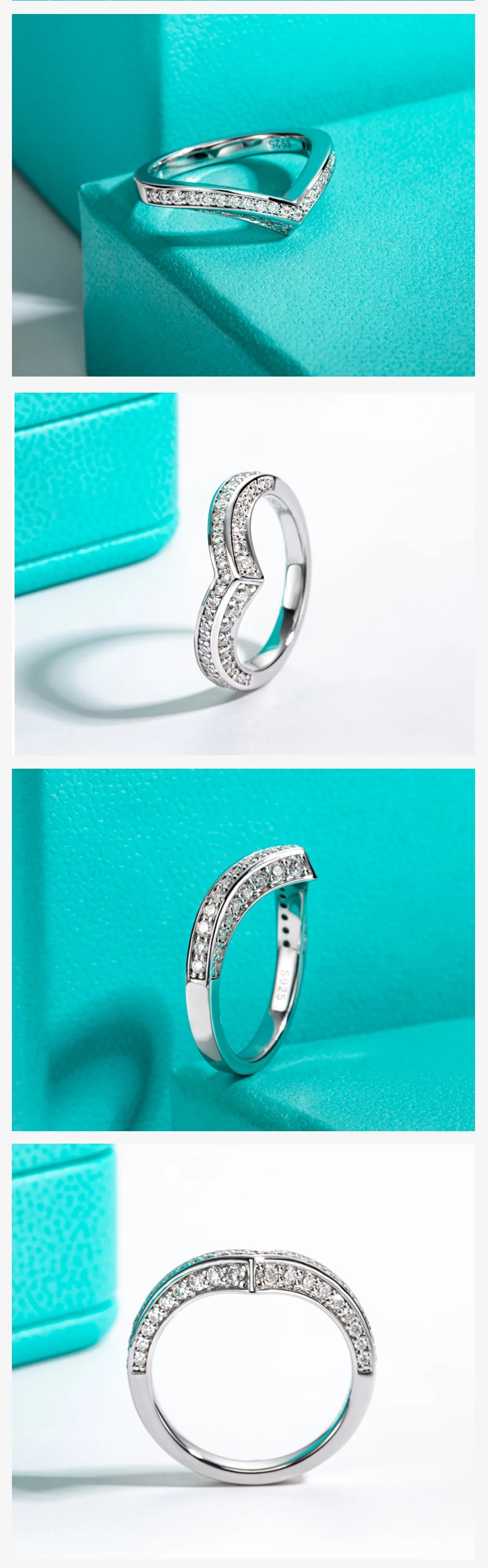 2mm Moissanite V-Shape Wedding Band - Sterling Silver Chevron Ring