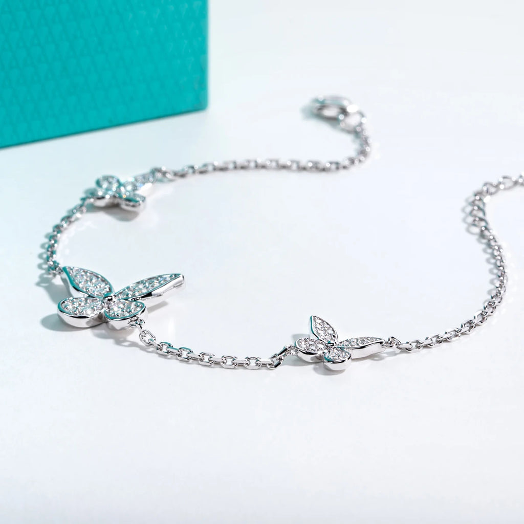 Moissanite Butterfly Bracelet - 925 Sterling Silver Adjustable