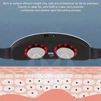 Electromagnetic therapy device with red lights and a cross-section of skin showing fat cells.