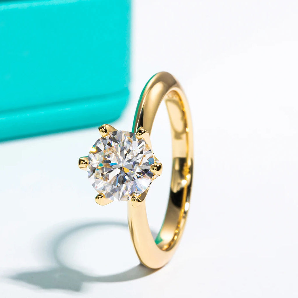 Moissanite Solitaire Engagement Ring - Sterling Silver Classic Ring