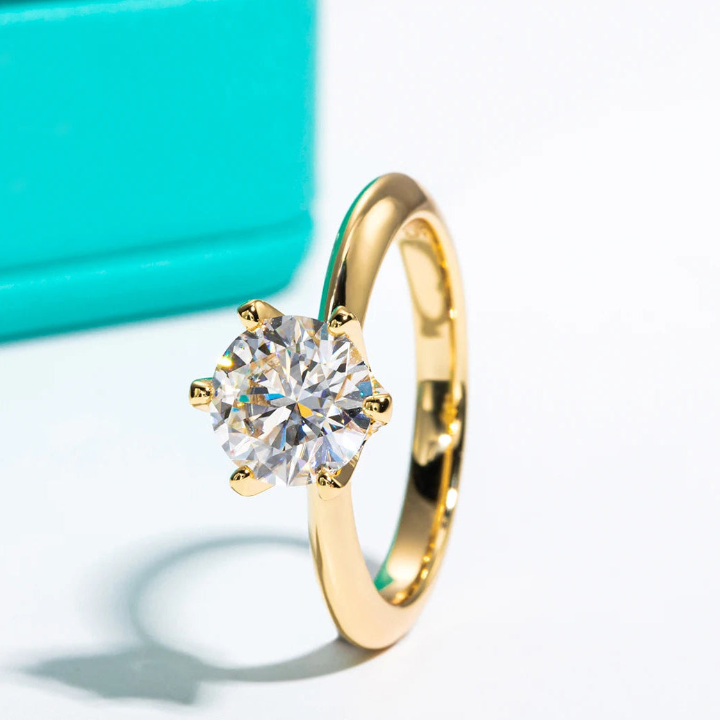 Moissanite Solitaire Engagement Ring - Sterling Silver Classic Ring