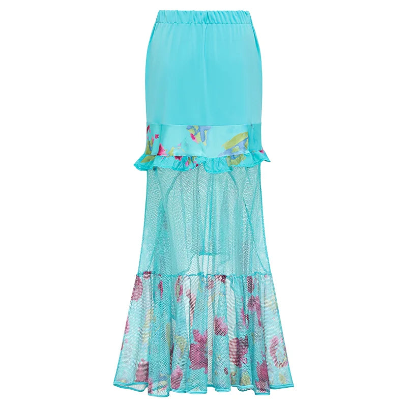 Bow Decor Swimsuit - Blue and Pink Beachwear