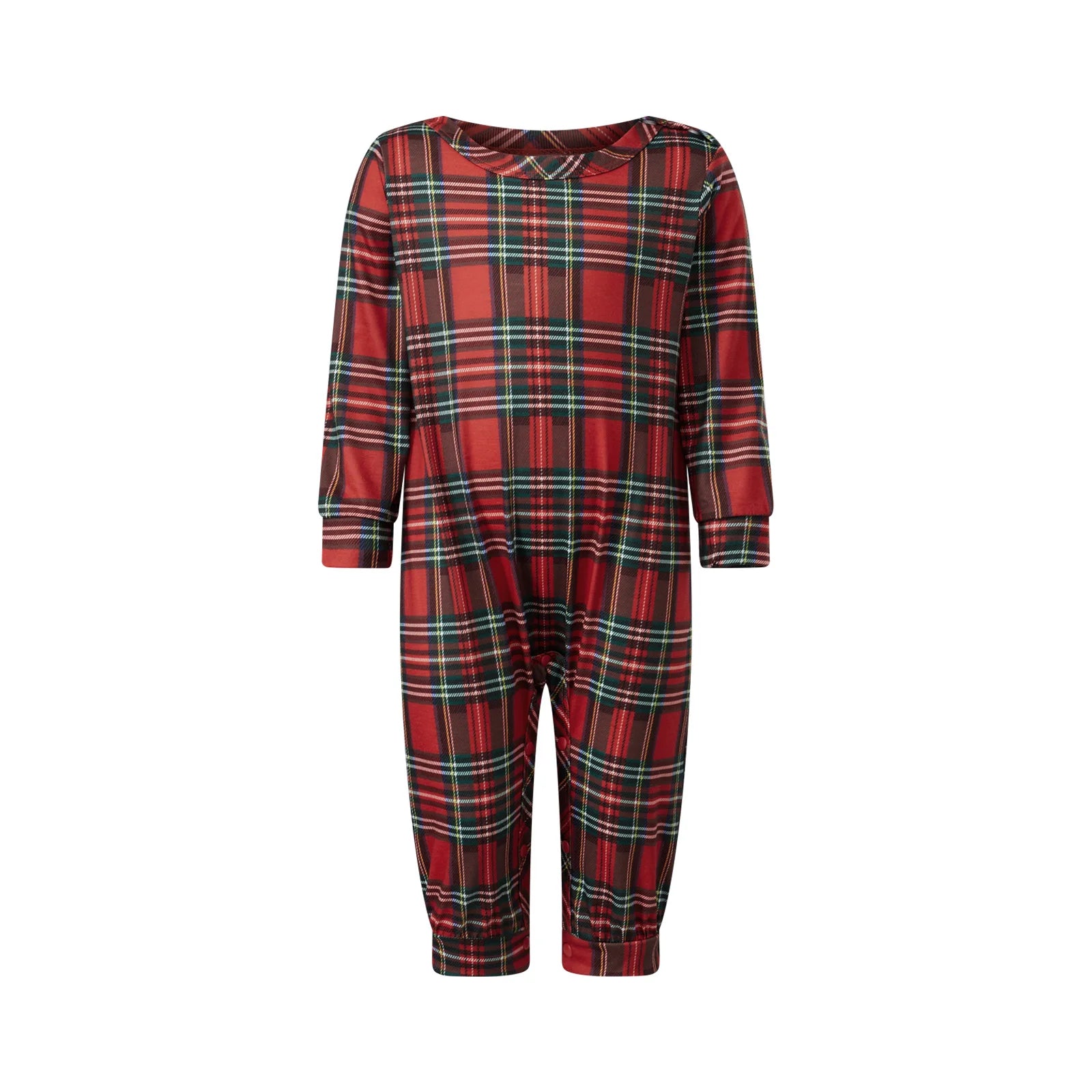 Red and green plaid onesie on a white background