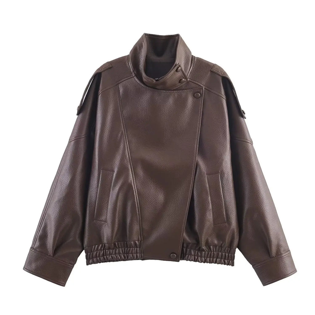Brown leather jacket on a white background