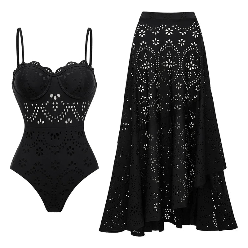 Backless Ruffle Swimsuit - Black Elegant Beachwear