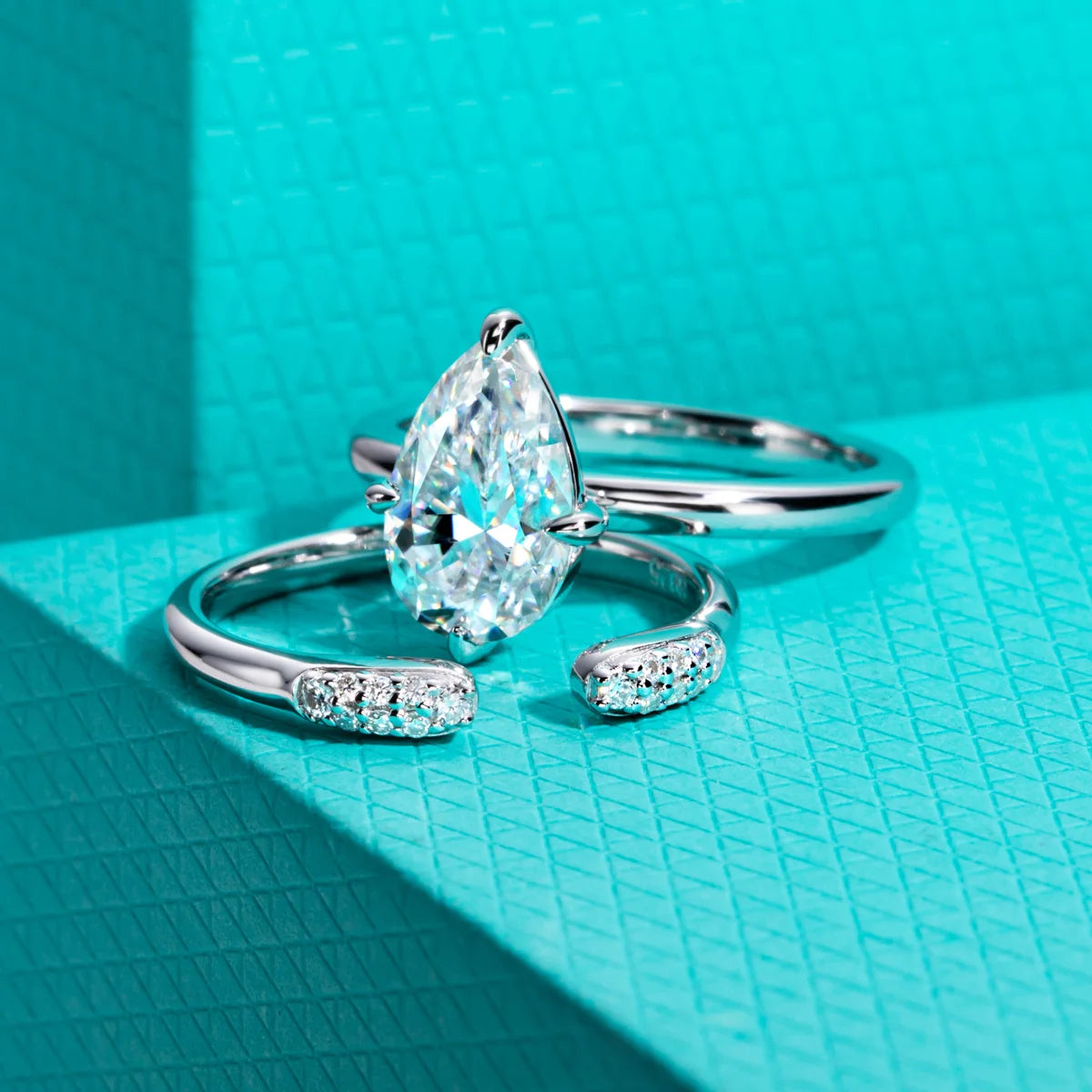 3ct Pear Moissanite Bridal Ring Set - 925 Sterling Silver