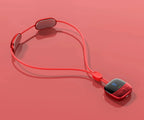 Red wireless earbud on a red background