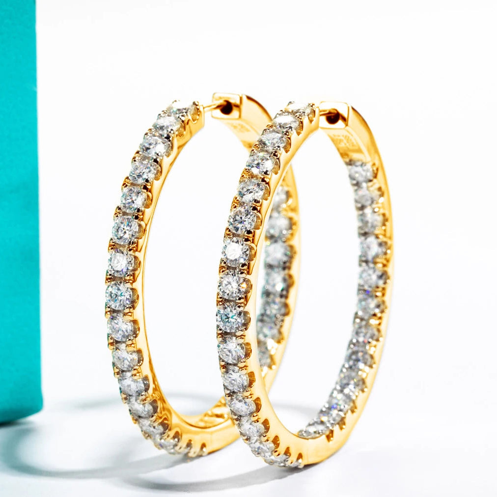 3mm D-Color Moissanite Big Hoop Earrings 5.6cttw - 925 Sterling Silver