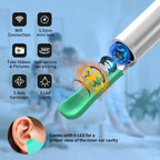 Ear cleaning tool with features highlighted on a blue background