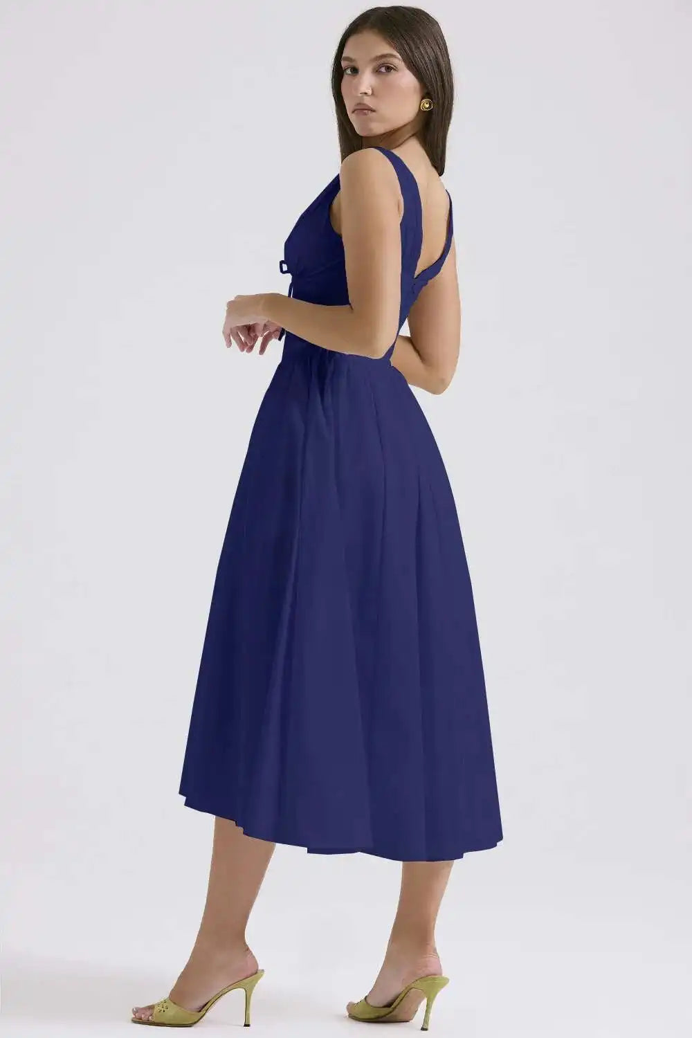 Floral Print Wrap Midi Dress - Spaghetti Strap A-Line - Cottagecore Style