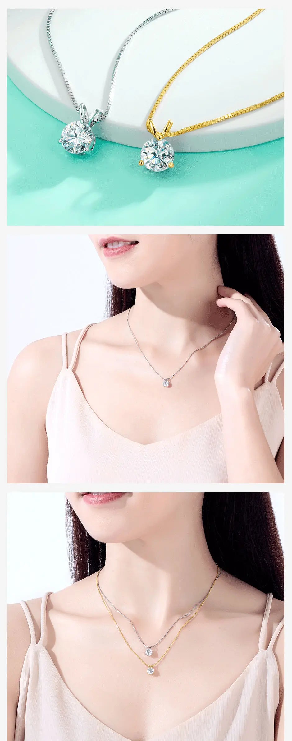 1ct Round Cut Moissanite Pendant Necklace - 18K Gold Plated D Color