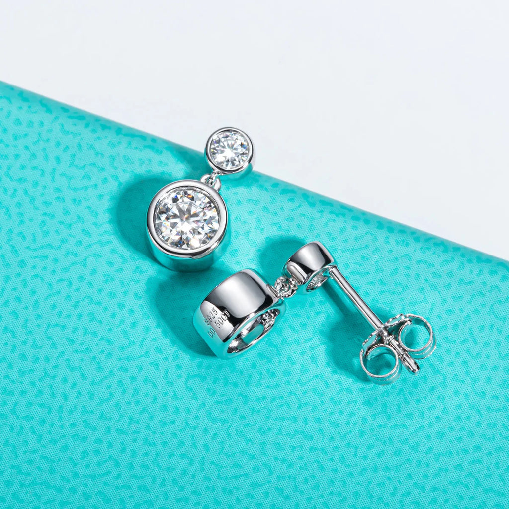 1.2ct D-Color Moissanite Bezel Drop Earrings - 18K Gold Plated Silver