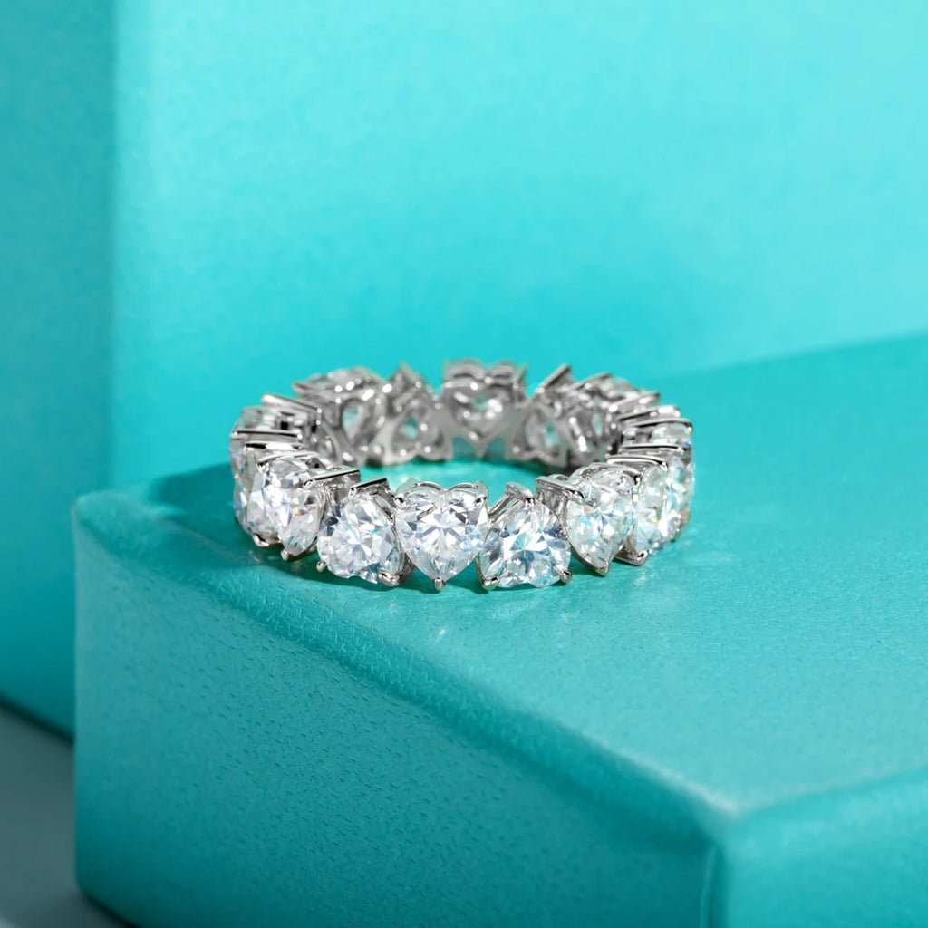 5mm Heart Cut D Color Moissanite Eternity Band - 18K Gold Plated Sterling Silver