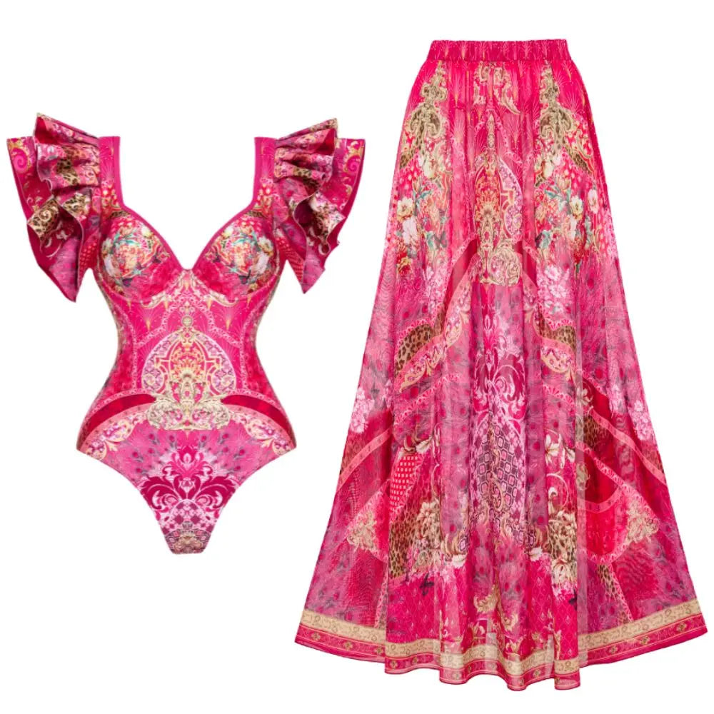 Rose Red Floral Swimsuit - Blooming Print Beachwear