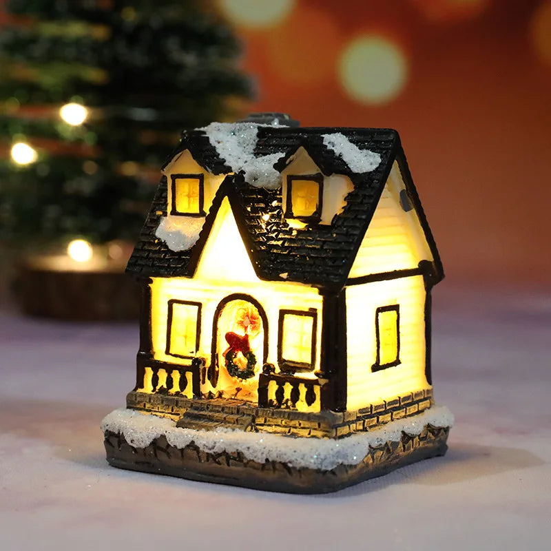 Decorative Christmas house with lights on a blurred background