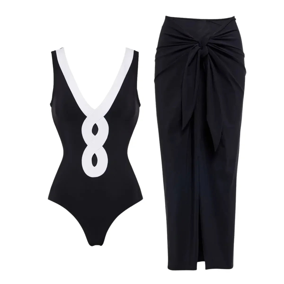 Cutout Swimsuit - Black and White Beachwear