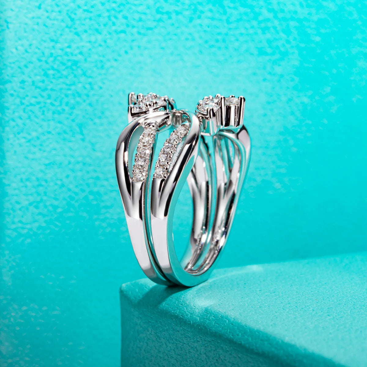 D Color Moissanite Crown Wedding Band Set - 925 Sterling Silver Bridal Ring Set