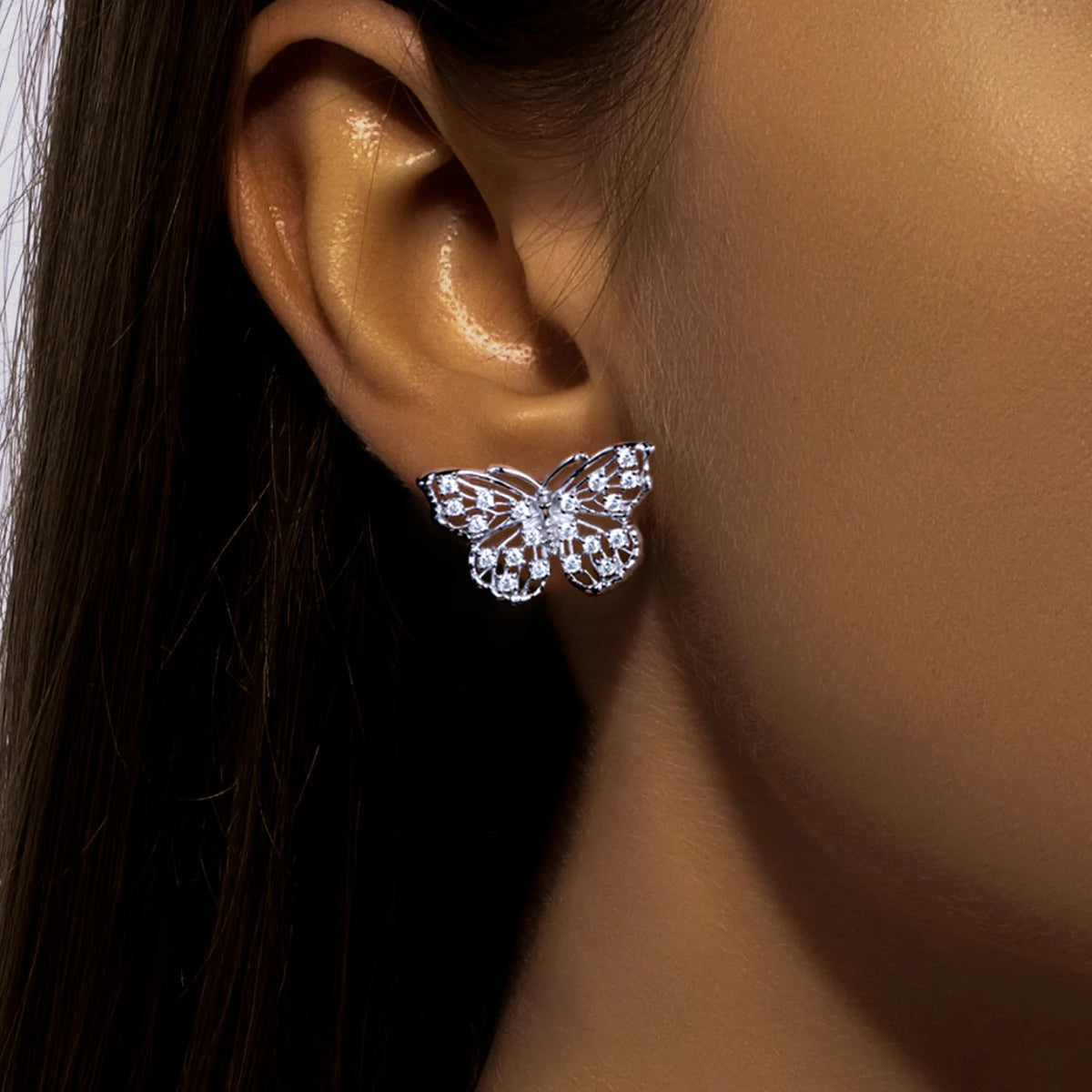 1.6mm D-Color Moissanite Butterfly Stud Earrings - 18K Gold Plated Silver