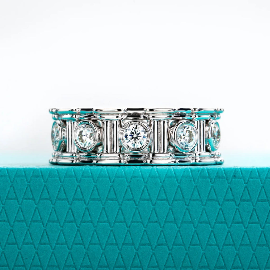 3mm Moissanite Roman Column Eternity Ring - Sterling Silver Wedding Band