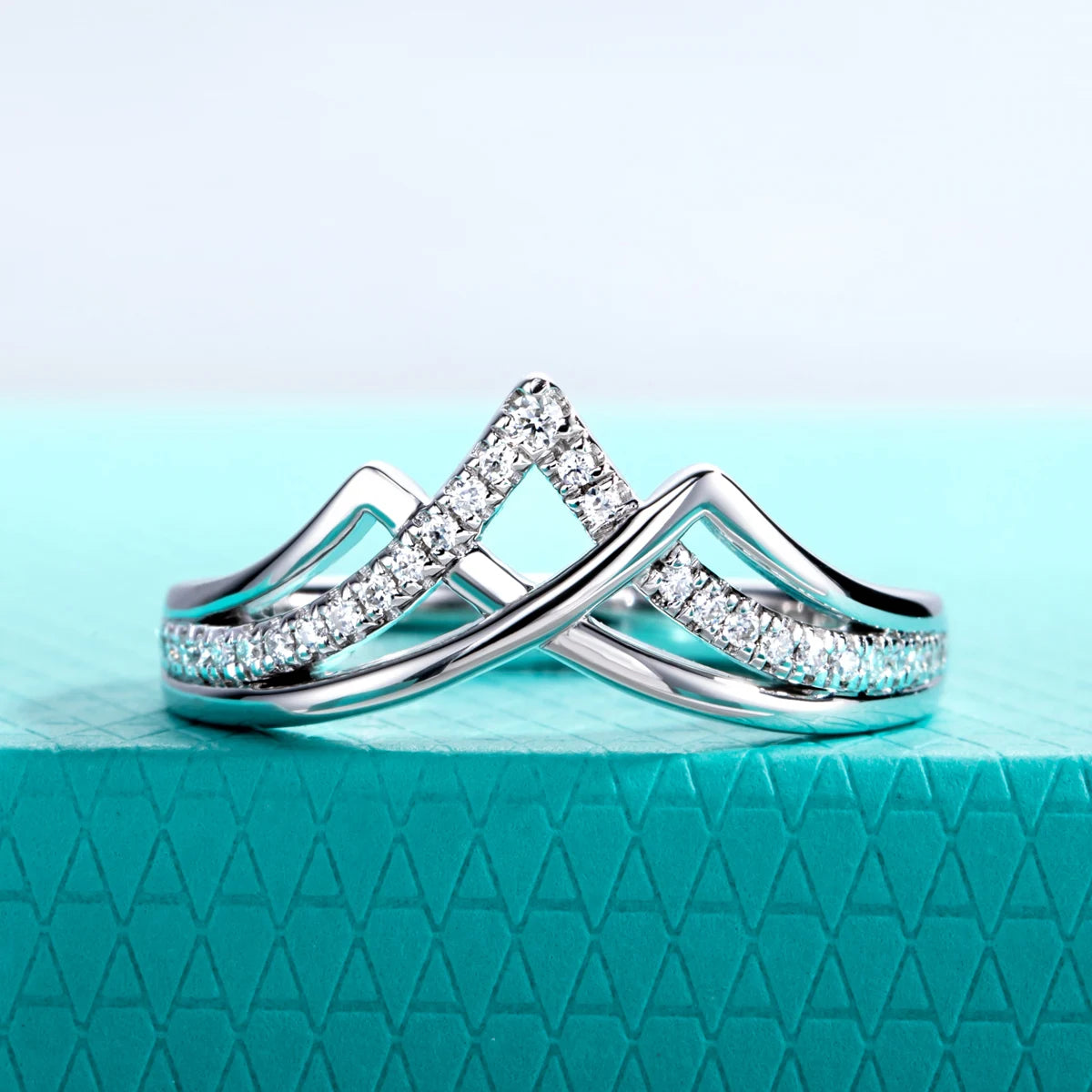 D Color Moissanite V-Shape Crown Wedding Band - 925 Sterling Silver