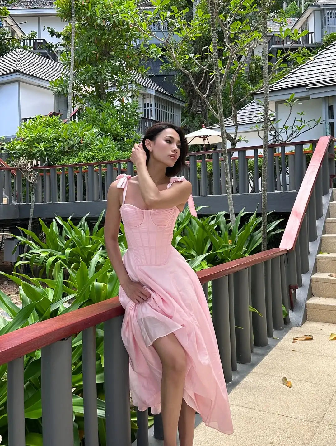 Elegant Corset Midi Dress - Cottagecore Style