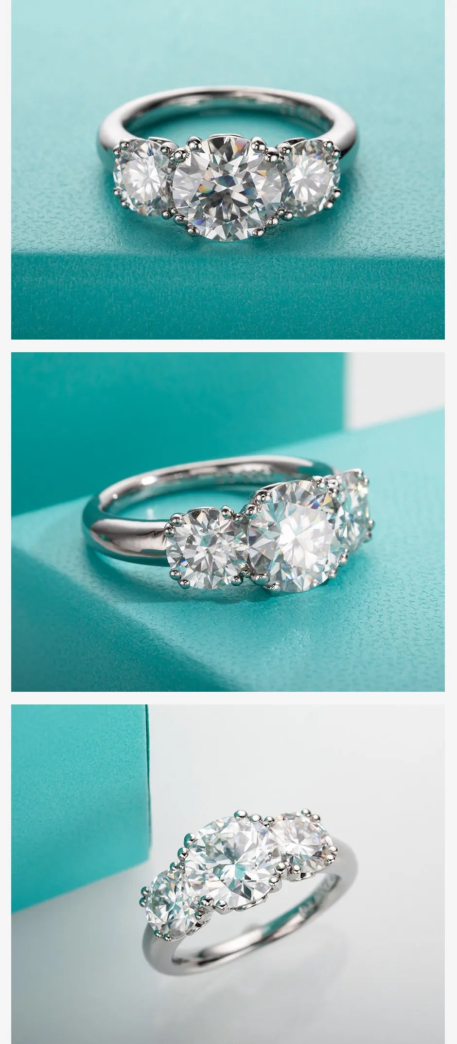 5ct Three Stone D-Color Moissanite Engagement Ring - 925 Sterling Silver