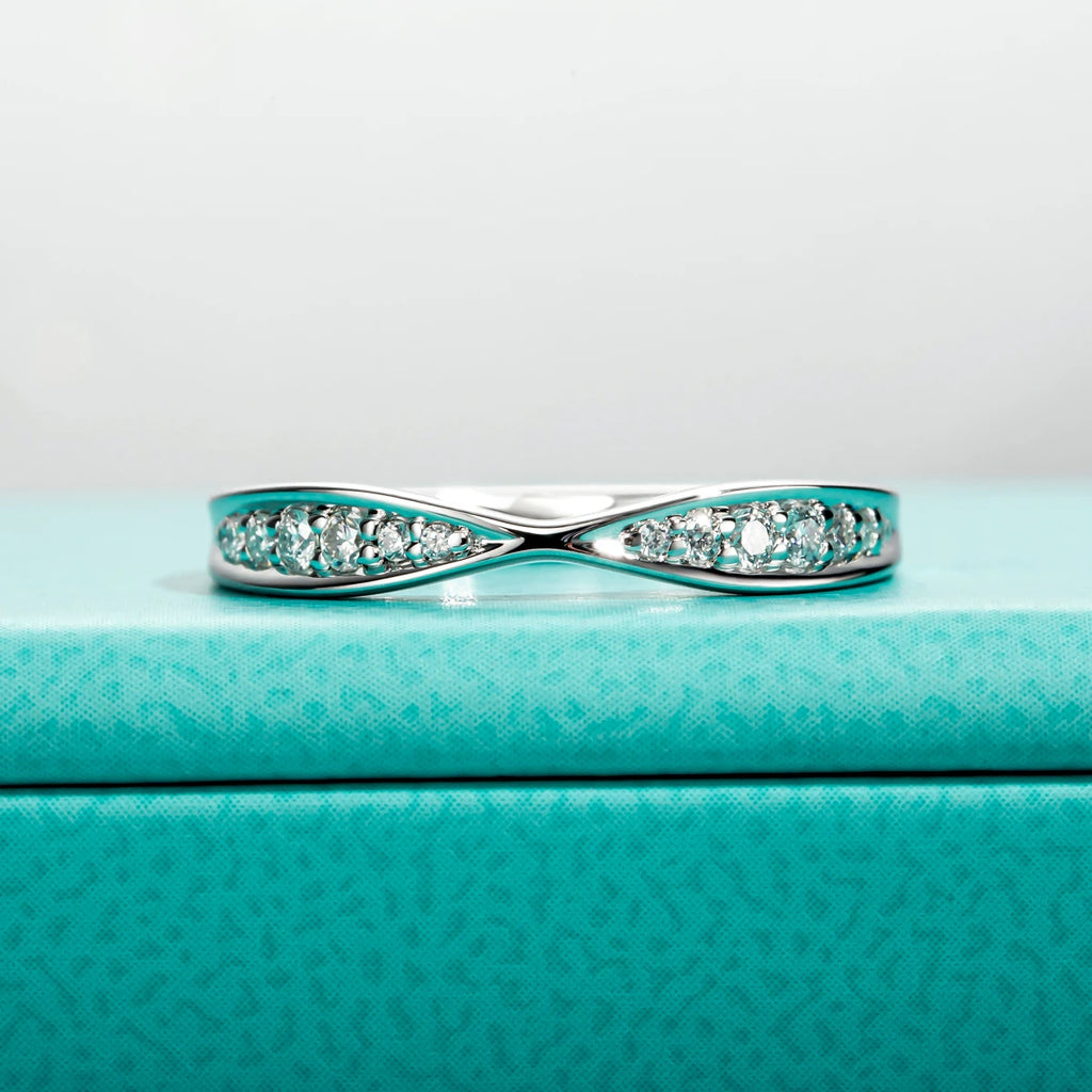 2mm Moissanite Bow Tie Wedding Band - Sterling Silver Vintage Ring