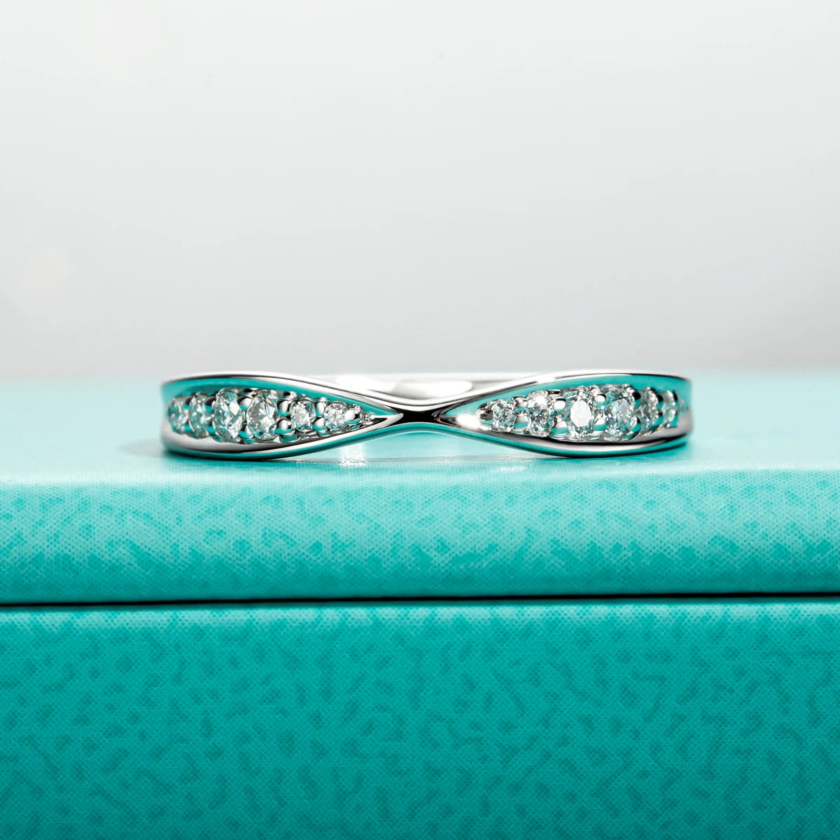 2mm Moissanite Bow Tie Wedding Band - Sterling Silver Vintage Ring