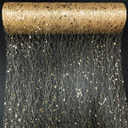 Roll of gold and silver glittery netting on a black background