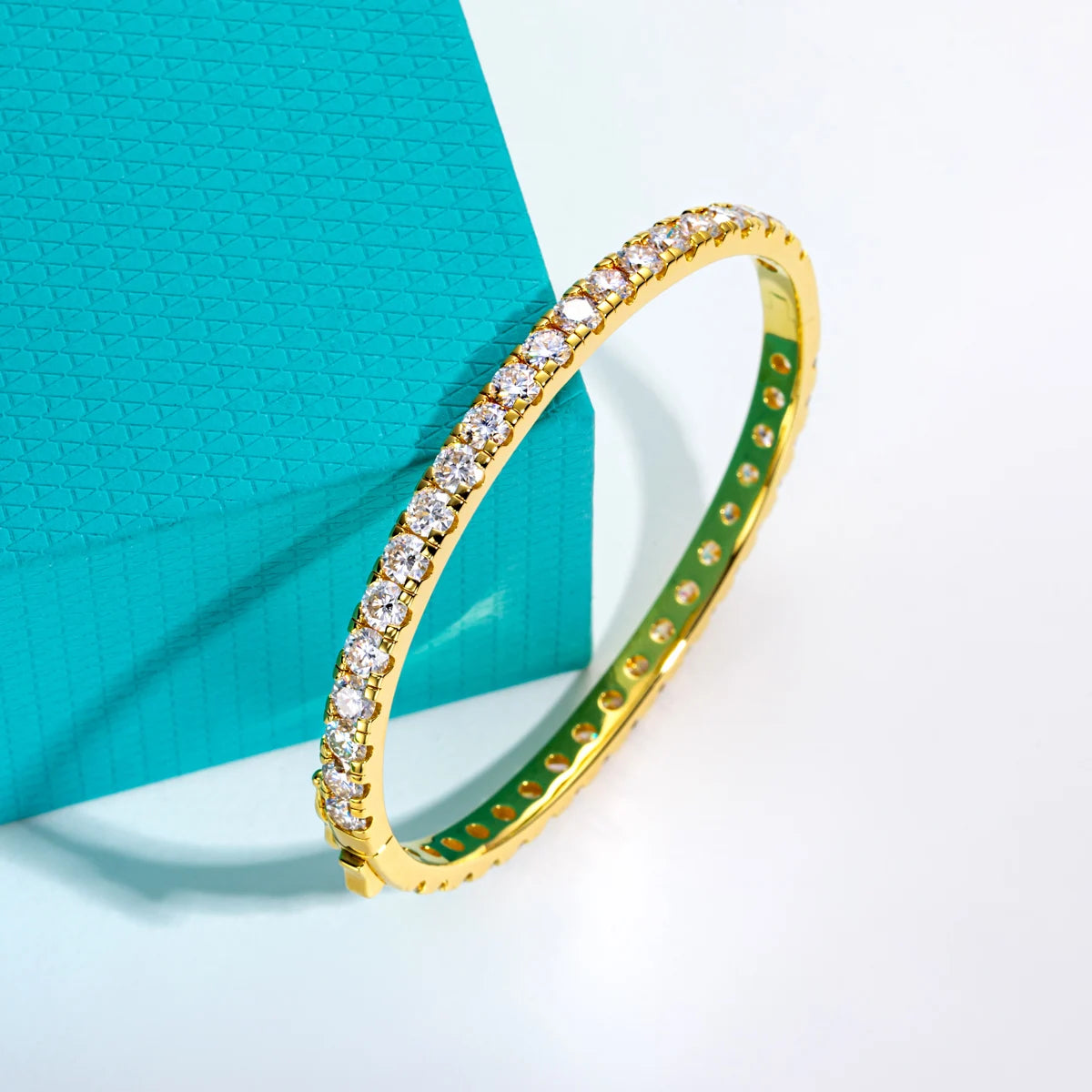 4mm Moissanite Bangle Bracelet - 925 Sterling Silver Yellow Gold Plated