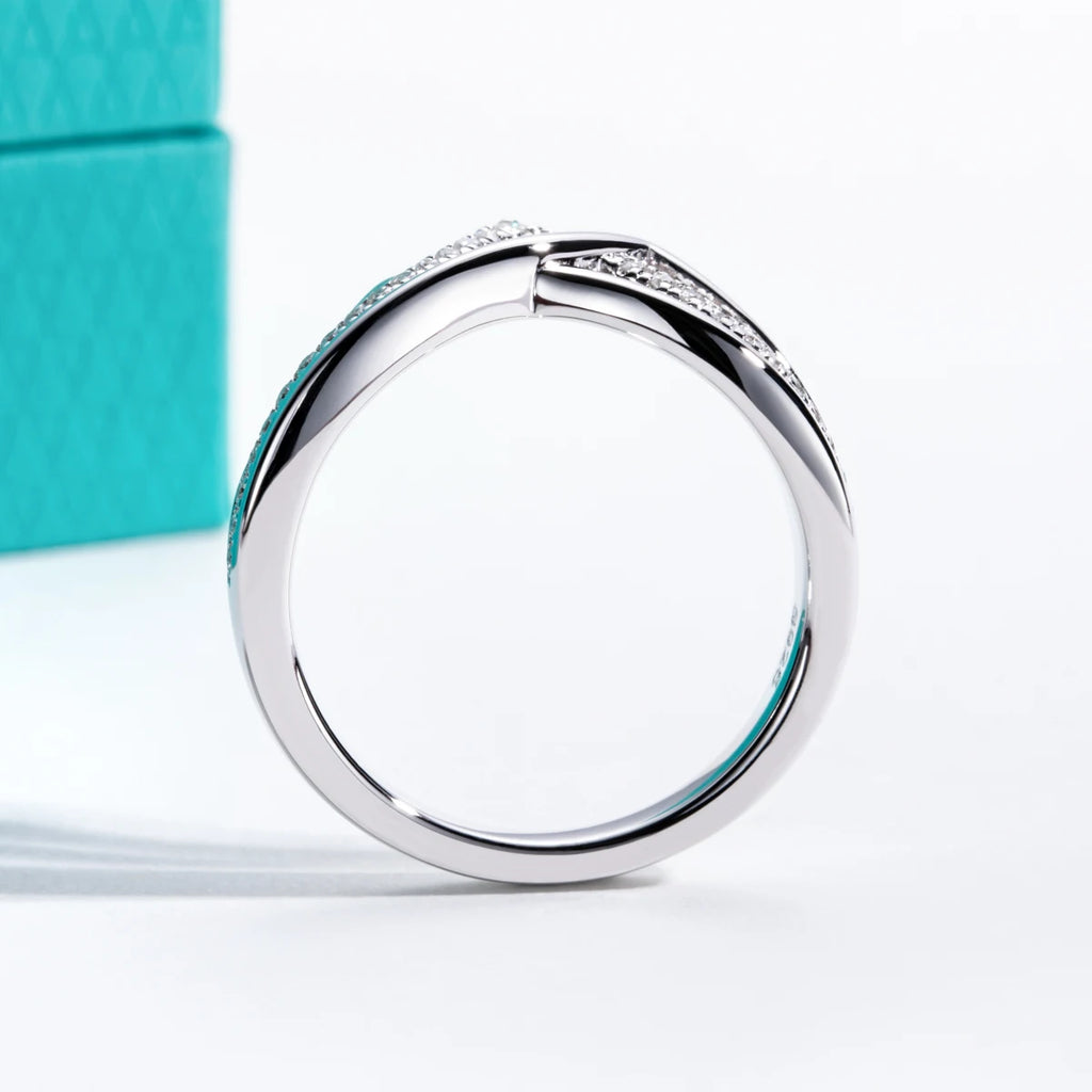 D Color Moissanite V-Shape Crown Wedding Band - 925 Sterling Silver