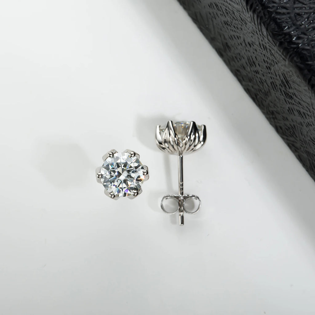 2ct D-Color Moissanite Lotus Flower Stud Earrings - 925 Sterling Silver