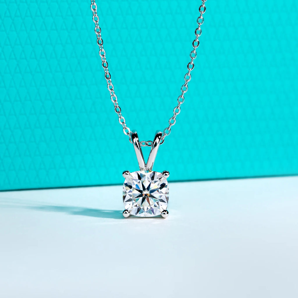 Cushion Cut Moissanite Pendant Necklace - 925 Sterling Silver D Color