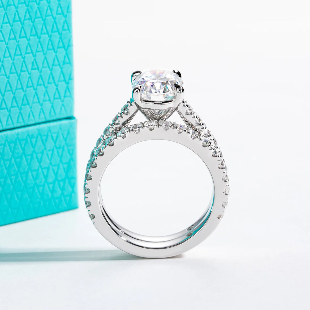 3ct Oval Cut D-Color Moissanite Bridal Ring Set - 925 Sterling Silver