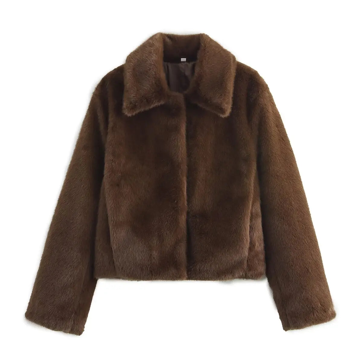 Brown faux fur jacket on a white background