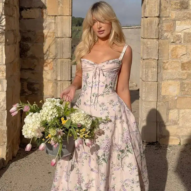 Floral Print Backless Midi Dress - Cottagecore Style