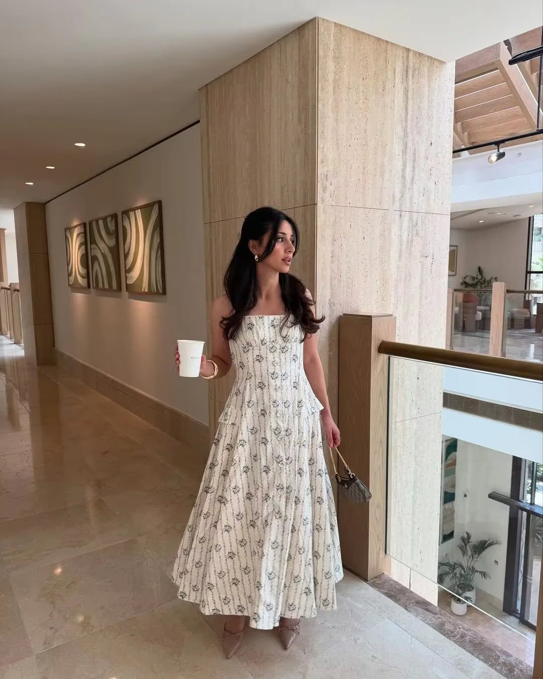 Halter A-Line Midi Dress - Cottagecore Style