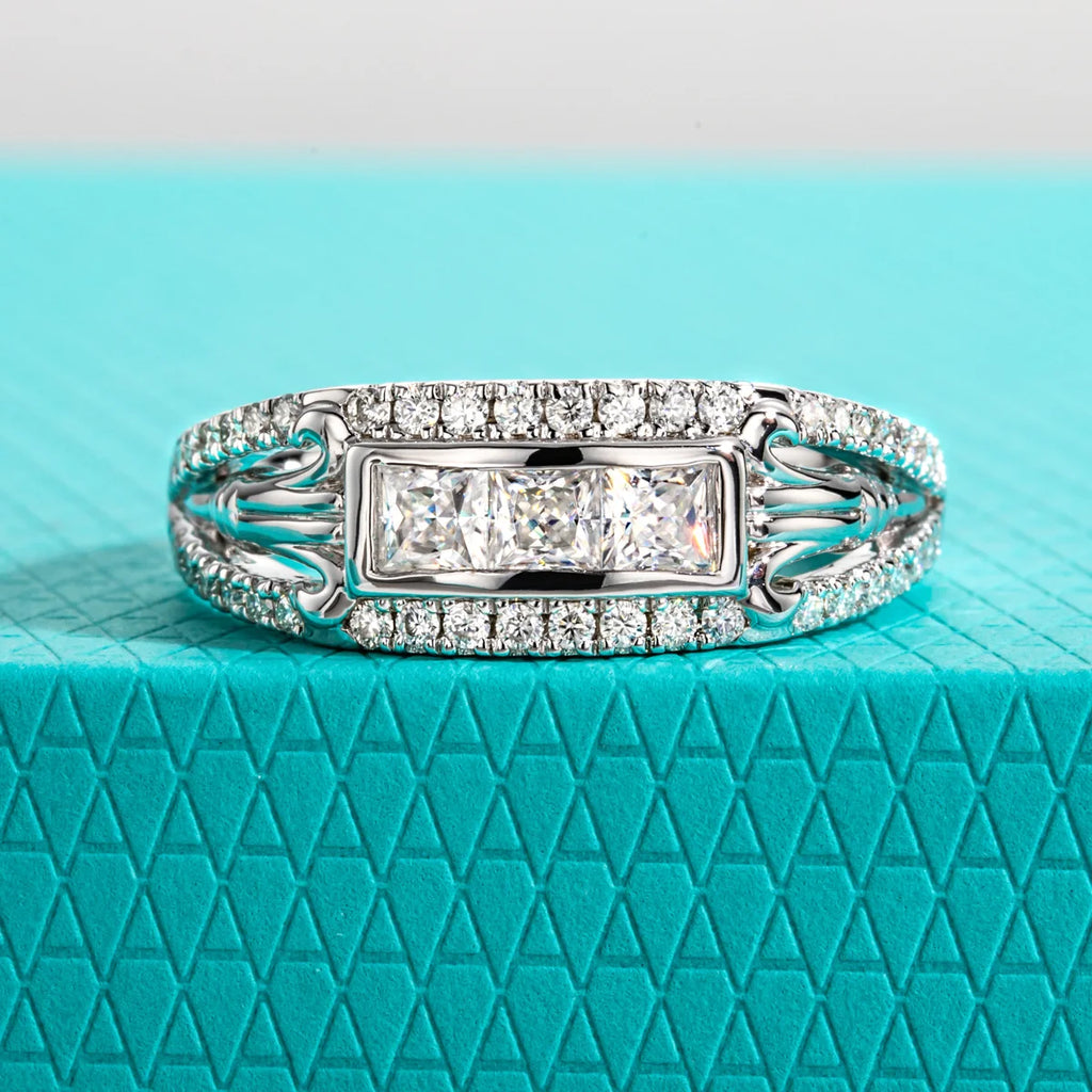 3mm Princess Cut D-Color Moissanite Promise Ring - 925 Sterling Silver